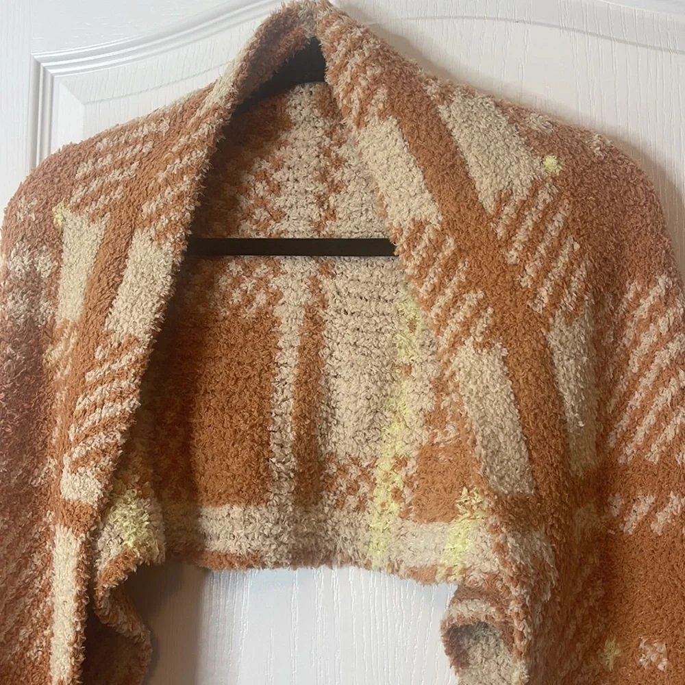 Aerie Offline Sweater Scarf Plaid Neutral Colors